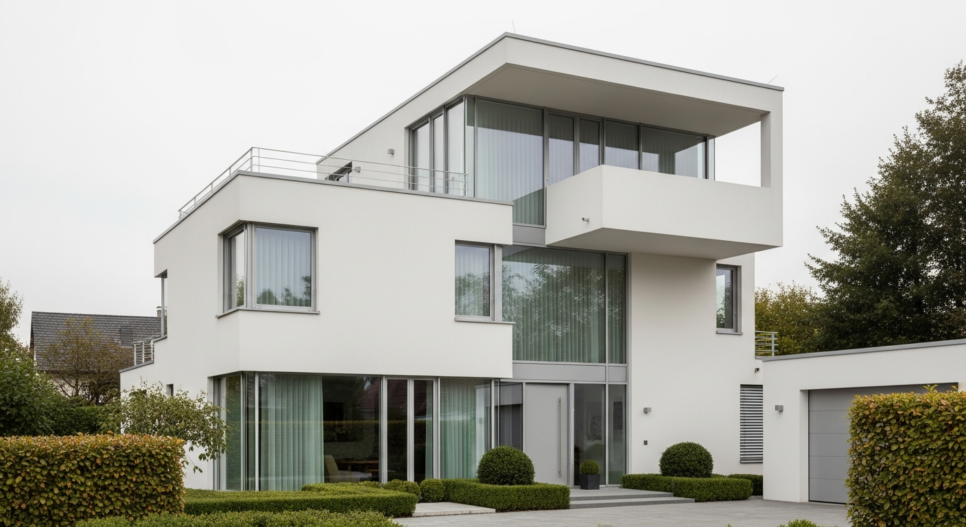 Hochwertige moderne Villa im Bauhausstil als Neubau auf einem erschlossenen Baugrundstück in Deutschland